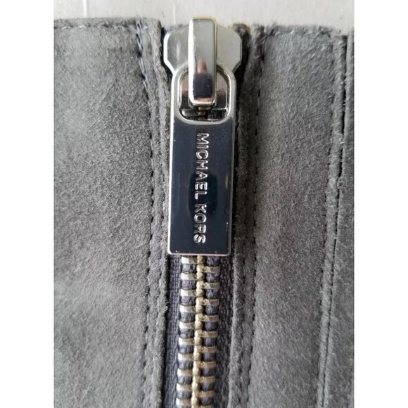 NIB Michael Kors Caroline Boots 9M Dark Slate Suede Leather Knee High MK Logo - Picture 3 of 14